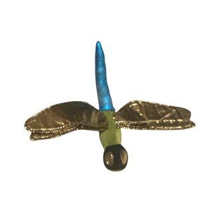 Metallic Dragonfly Finger Puppet Plush Toy Blue Tail & Golden Wings 7" Length